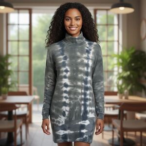 Young Fabulous & Broke Asymmetrical Zip Abstract Turtleneck Mini Sweater Dress S